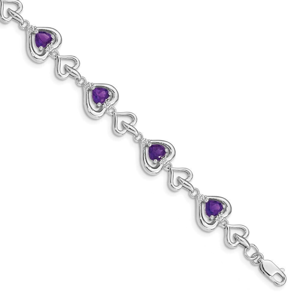 Kazi Luxury Silver Rhodium-plated Diamond & Heart Link Amethyst Bracelet